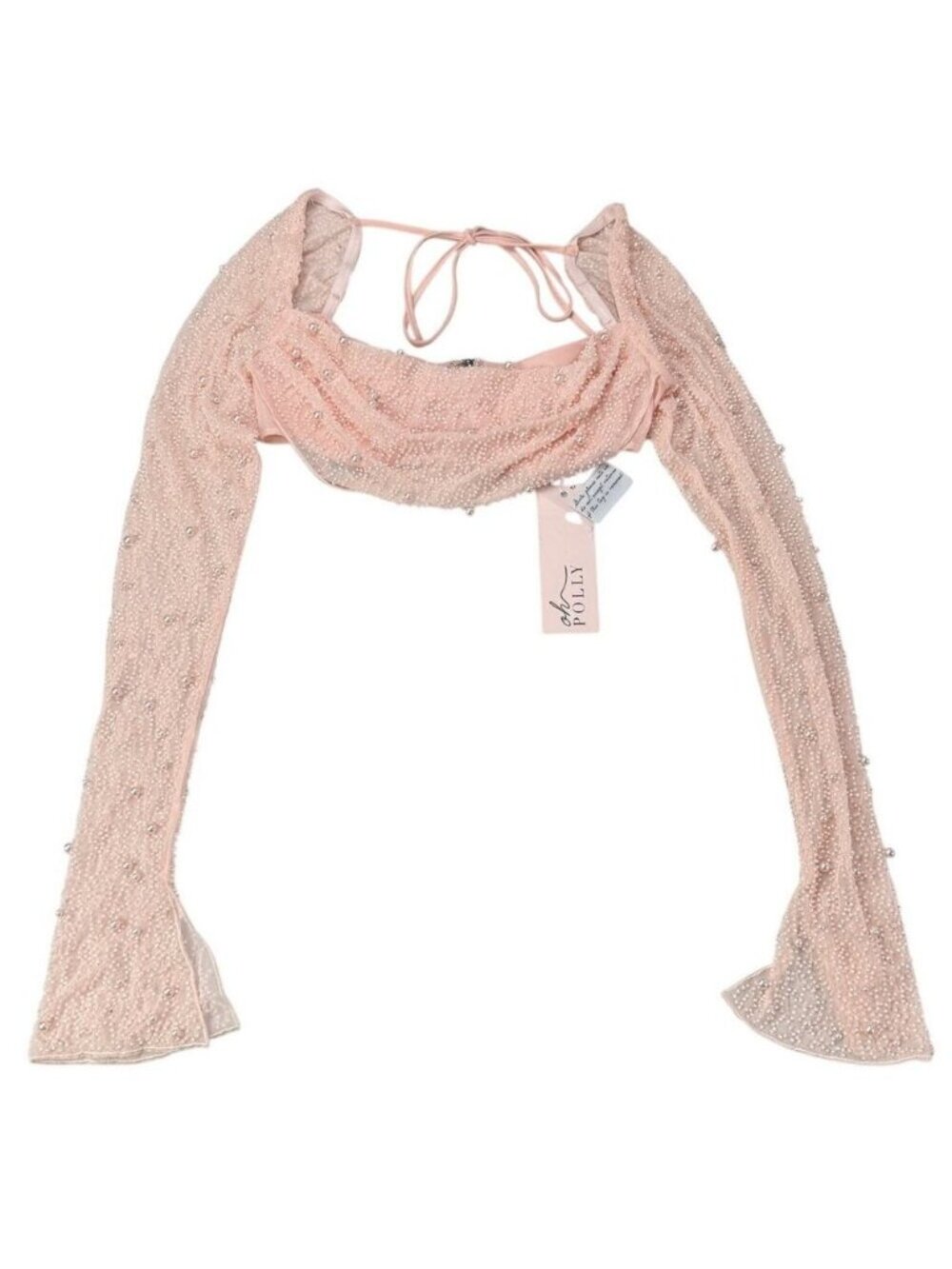 NWT OH POLLY La Desirade Embellished Cowl Neck Crop Top in Size 2 Blush - Picture 8 of 13